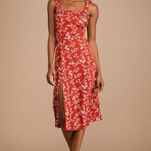 Lulu's Garden Date Floral Print Ruffle Midi Dress size Medium.